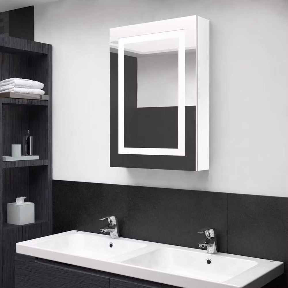 Berkfield Home LED Bathroom Mirror Cabinet in White, W/D/H: 50 x 13 x 70 cm – 2