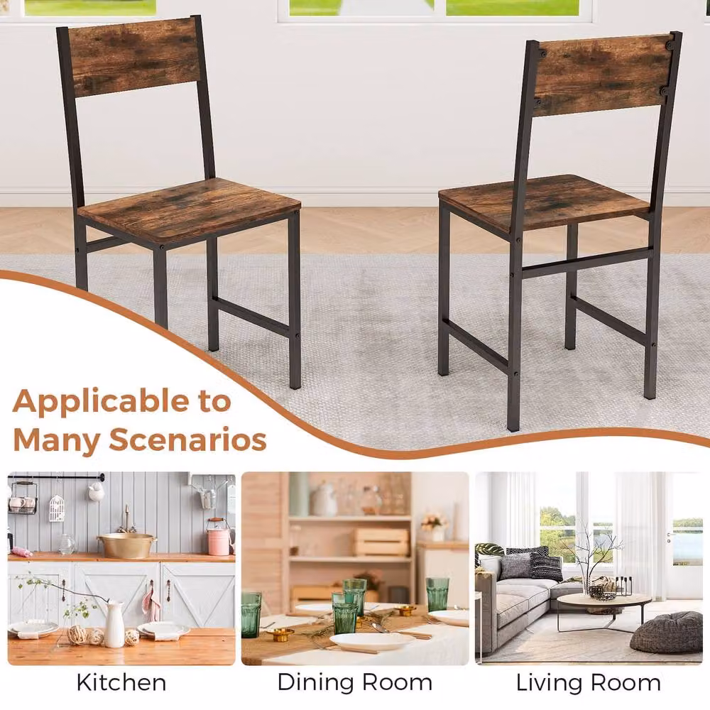 Costway Set of 2 Armless Dining Chairs with Metal Legs in Brown – 3