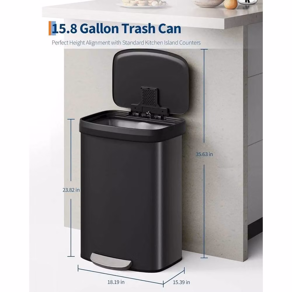 KORVIXA 60L Metal Pedal Trash Can with Lid in Black – 2