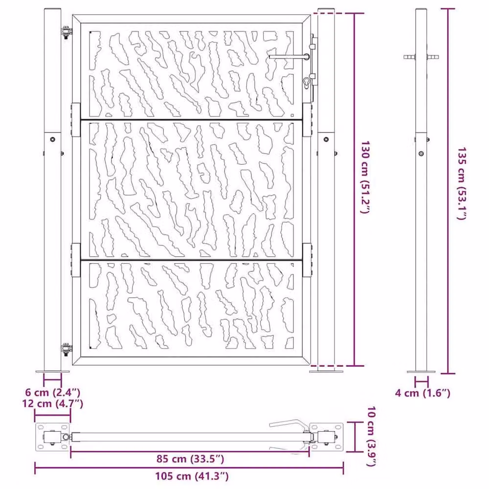 Berkfield Black Steel Garden Gate with Trace Design, W: 105 cm, H: 130 cm – 7