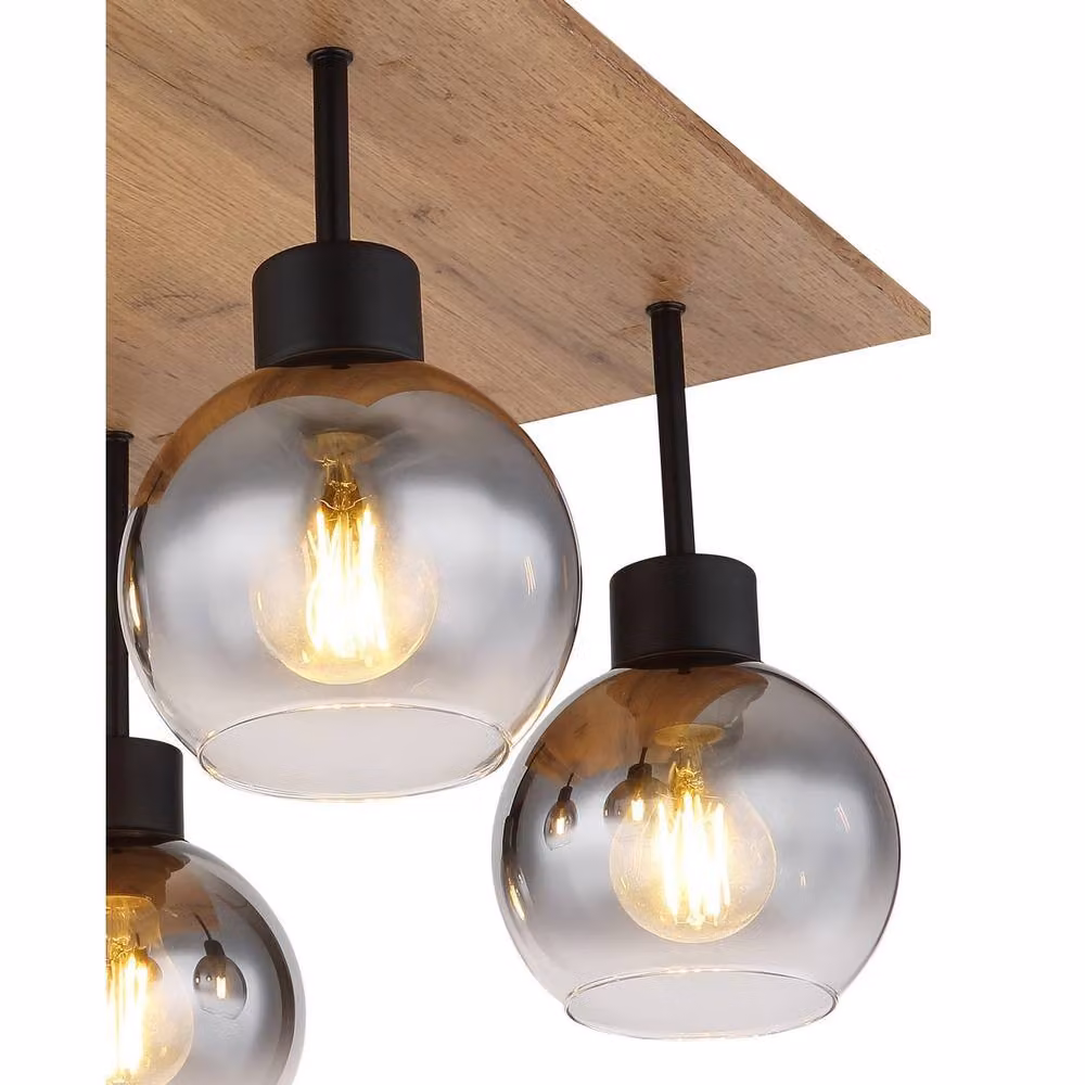 Globo Lighting Moitas 15656-4D Rural Square Ceiling Light with 4 Smoke Glass Shades in Black and Grey – 2