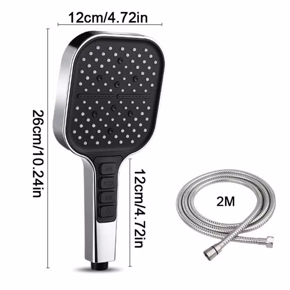 Hinsinc High Pressure Handheld Shower Head with 2m Hose in Silver and Chrome featuring 7+1 Spray Modes including Rain and Mist – 2