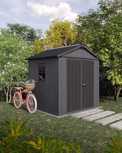 Keter Newton 757 Garden Shed with Double Doors and Lock, Grey, W: 223.8 cm, D: 230 cm, H: 246 cm – 4