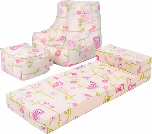 Ready Steady Bed Kids Sofa Bed, Bean Bag Chair and Footstool Set in Multicolour