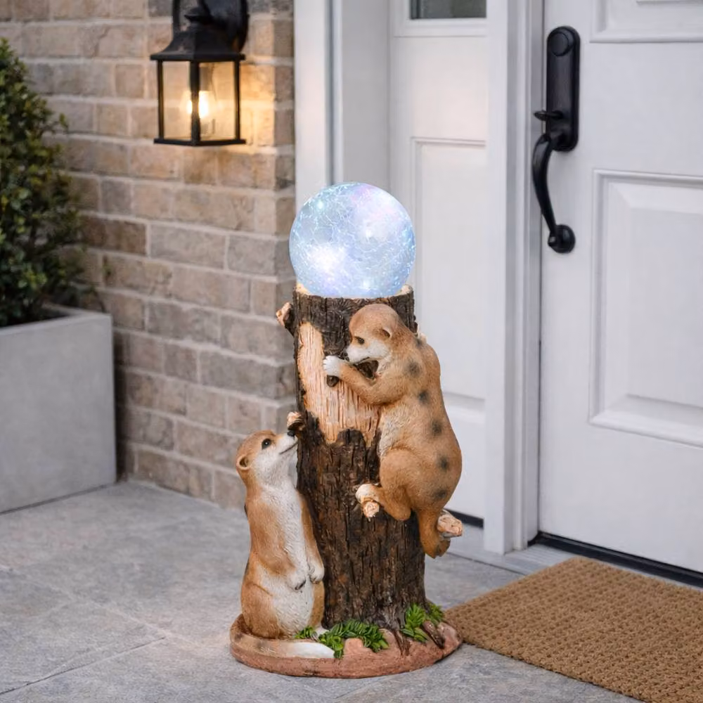 Gardenwize Solar Meerkat Crackle Ball Light with Colour Changing LED in Brown, Diameter: 35 cm – 2
