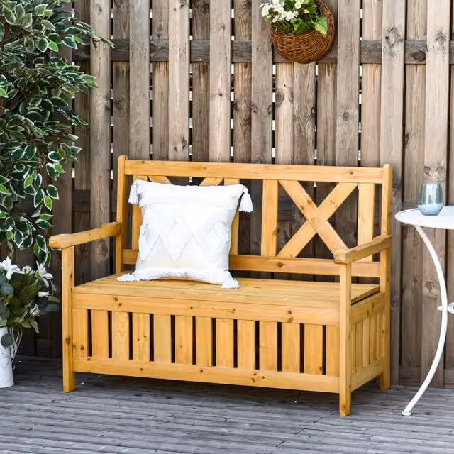 Outsunny 2 Seater Rustic Yellow Wooden Garden Storage Bench