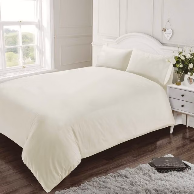 Rapport Home 400 Thread Count Cotton Plain Flat Sheet, White and Yellow, W: 140 cm x L: 200 cm
