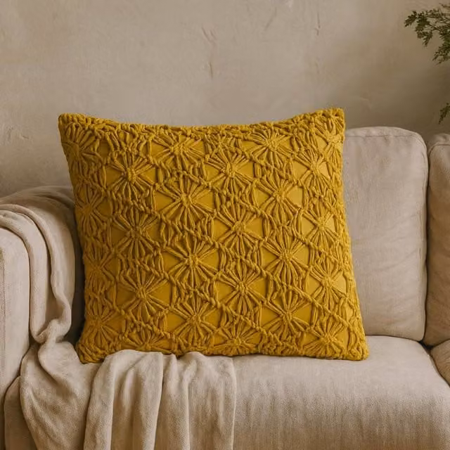 Wyld Haus Hautvillers Set of 2 Handwoven Yellow Cushion Covers, W/D/H: 45 x 45 x 45 cm
