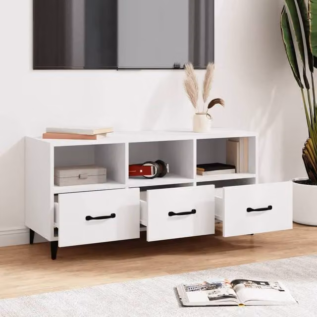Berkfield Home Modern White TV Cabinet with Media Compartments, W/D/H: 102 x 35 x 50 cm