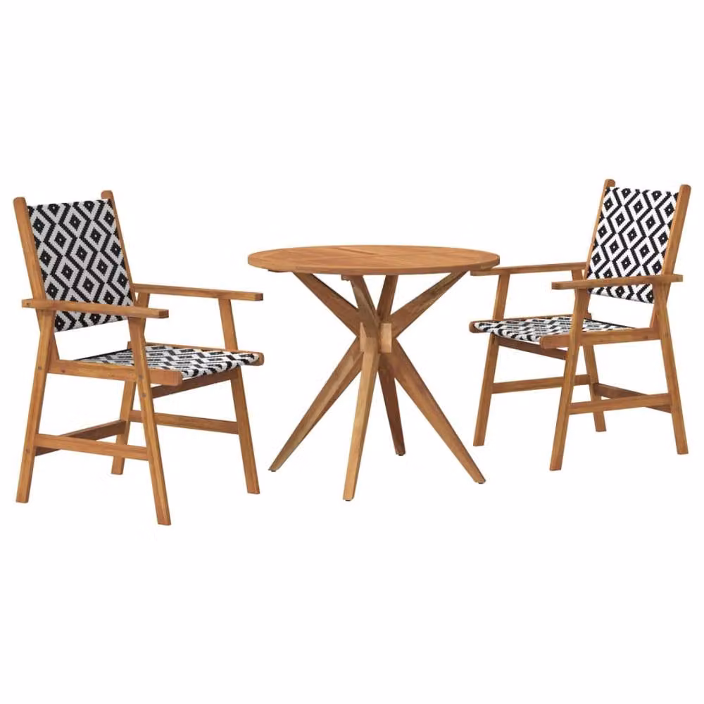 Berkfield Home 3 Piece Round Garden Dining Set in Brown Solid Acacia Wood – 2