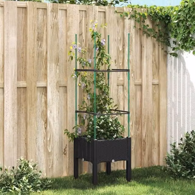 Berkfield Home Garden Planter with Trellis, Black, W/D/H: 40 x 40 x 142.5 cm – 1