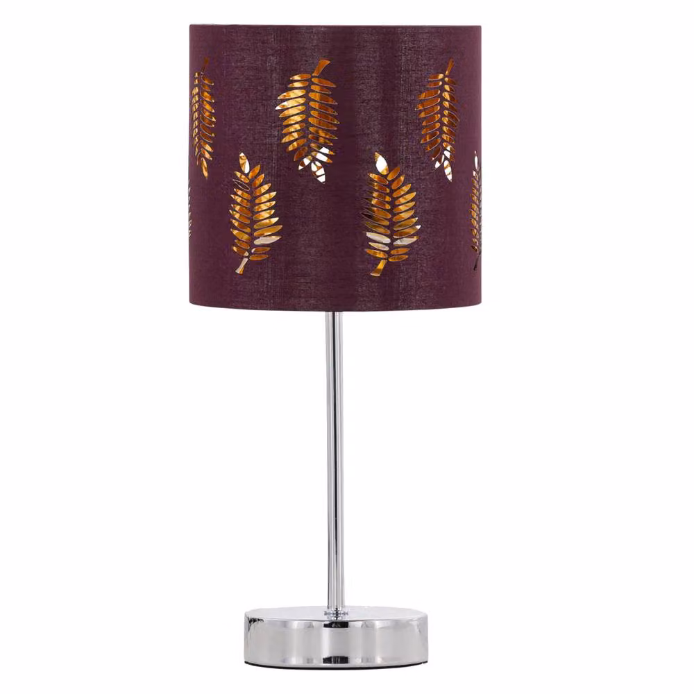 First Choice Lighting Set of 2 Chrome Stick Table Lamps with Burgundy Fabric Cylinder Shades – 2