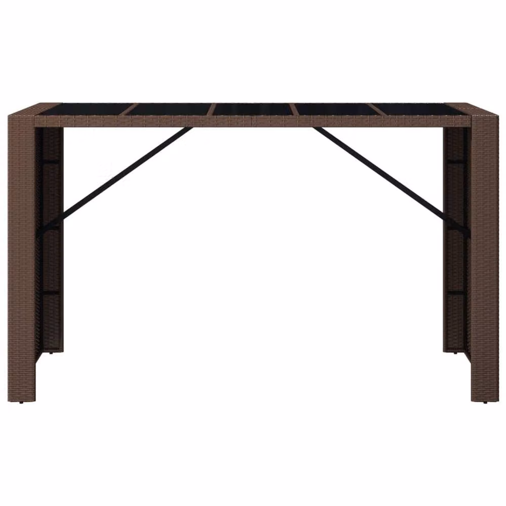 Berkfield Home Brown Poly Rattan Bar Table with Glass Top, W/D/H: 185 x 80 x 110 cm – 3