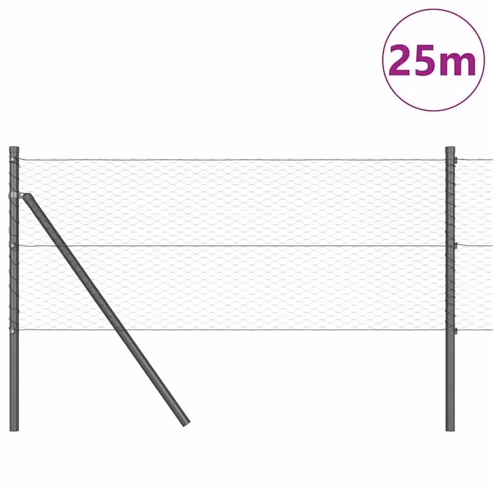 Berkfield Home Grey Steel Hexagon In-Ground Fence, 0.6 x 25 m – 1