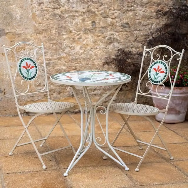 Ascalon Design Ltd Floral Mosaic Bistro Set in Beige and White