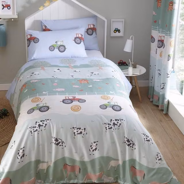 HomeSpace Direct Charming Farm Friends Childrens Animal Graphic Duvet Cover Set, Multicolour, 90 x 200 cm