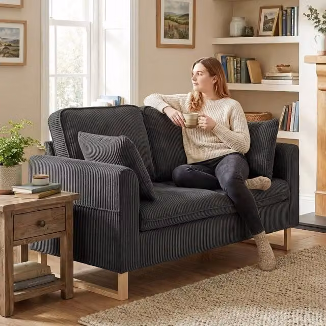 HOMCOM 2 Seater Corduroy Upholstered Sofa in Grey with Scatter Cushions