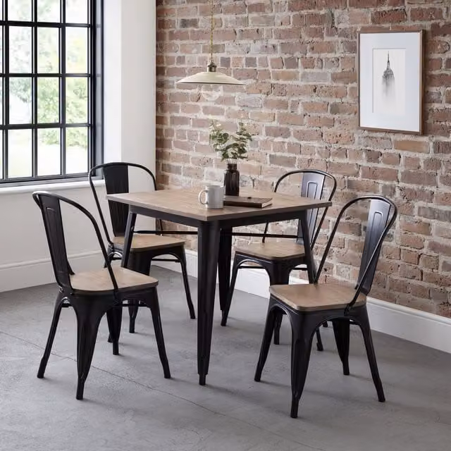Julian Bowen Grafton Square Table and Chairs Set in Brown Wood and Metal