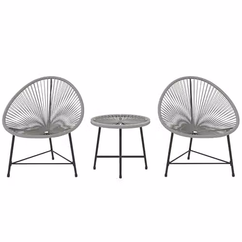 Outsunny 3 Piece Rattan Bistro Set with Acapulco Chairs and Glass Table, Grey – 1