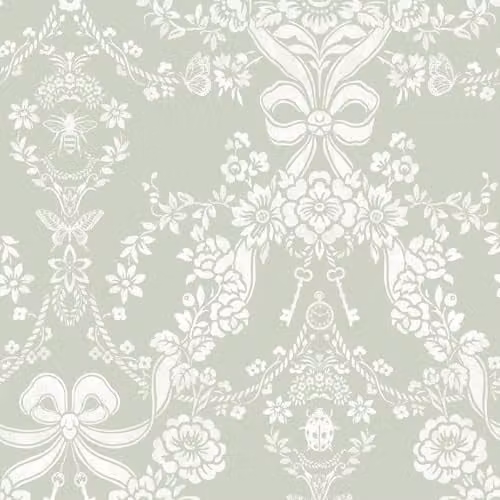 Holden Decor Bow Damask Floral Wallpaper in Sage Green and White for Childrens Rooms and Nurseries