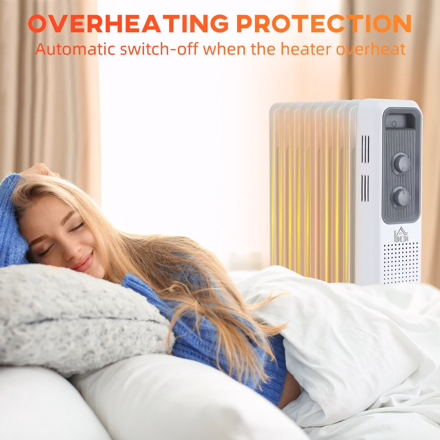 HOMCOM 2180W White Oil Filled Radiator, Portable Freestanding Electric Heater with 24-Hour Timer, Adjustable Thermostat and Safety Protections – 3