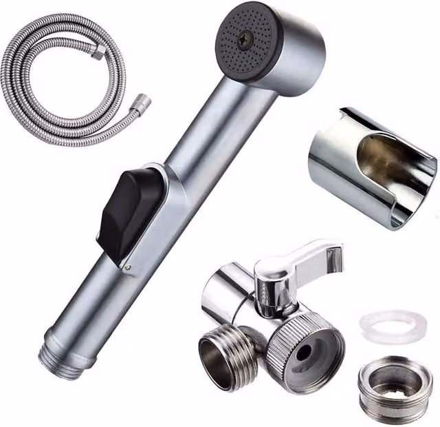 FLAVORA Handheld Sink Shower Spray Tap Attachment with Hose in Metallic Silver