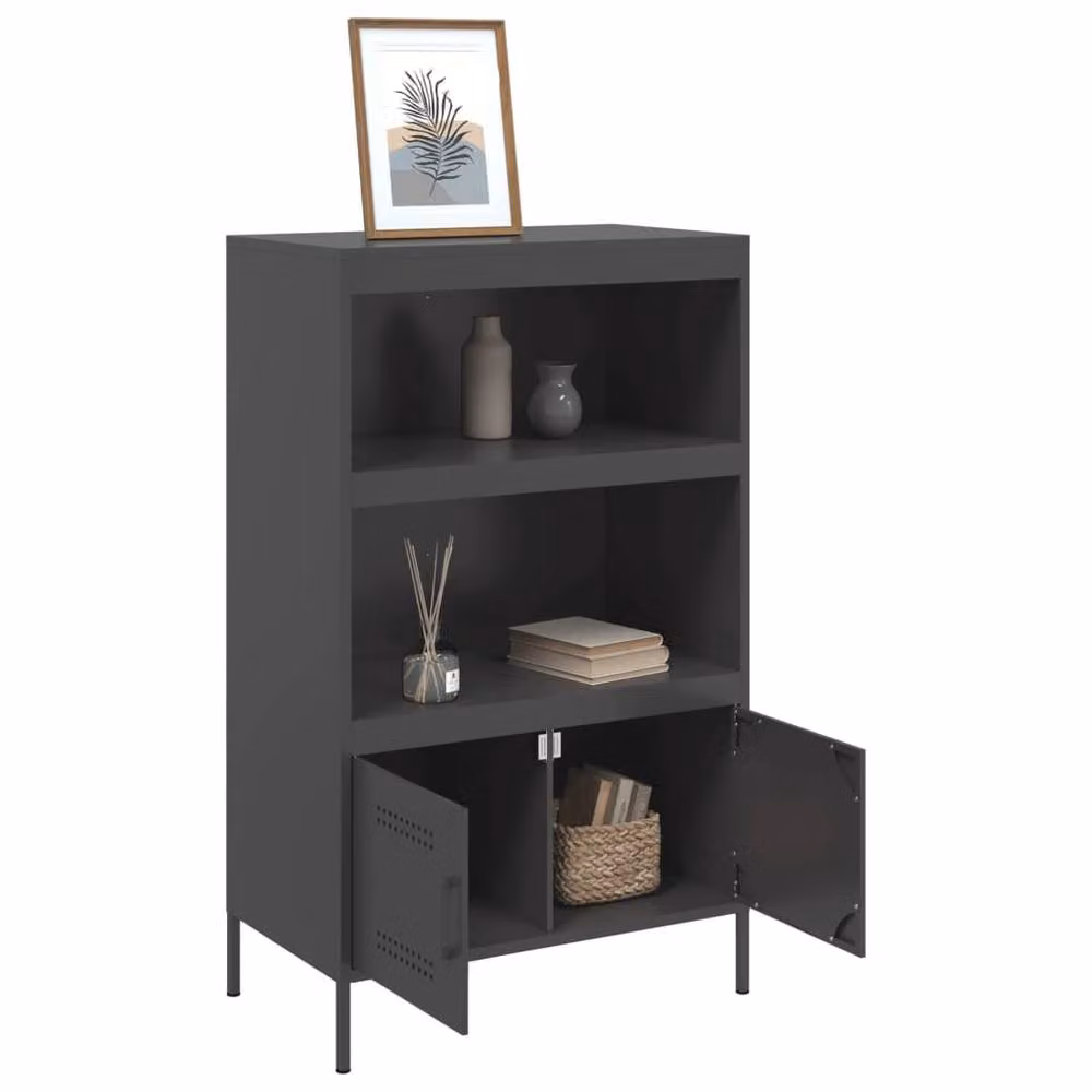 Berkfield Home Industrial Matt Black Steel Highboard W/D/H: 68 x 39 x 113 cm – 4
