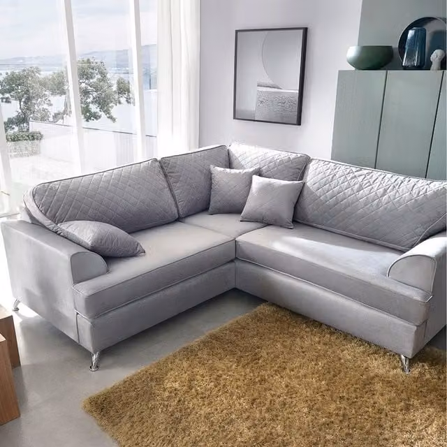 Abakus Direct Ferguson Left-Facing L-Shape Corner Sofa in Grey Fabric with Scatter Cushions