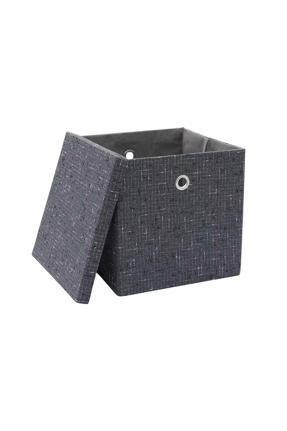 JVL Shadow Foldable Square Fabric Storage Box with Lid and Handles in Grey, W/D/H: 30 x 30 x 25 cm – 4
