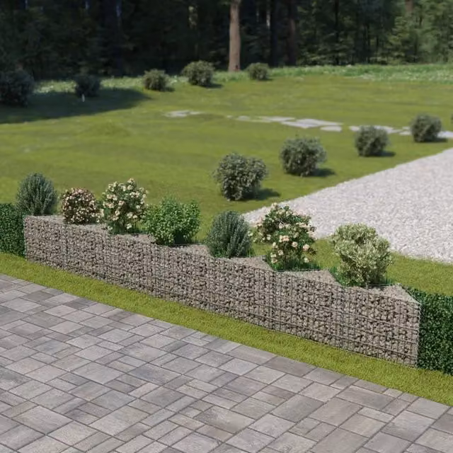 Berkfield Home Galvanised Steel Gabion Wall Raised Bed in Silver, W/D/H: 450 x 30 x 50 cm