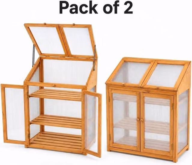 FLAVORA 2-Shelf Outdoor Garden Plant Growing Shelter in Brown, W: 100 cm, D: 60 cm, H: 120 cm