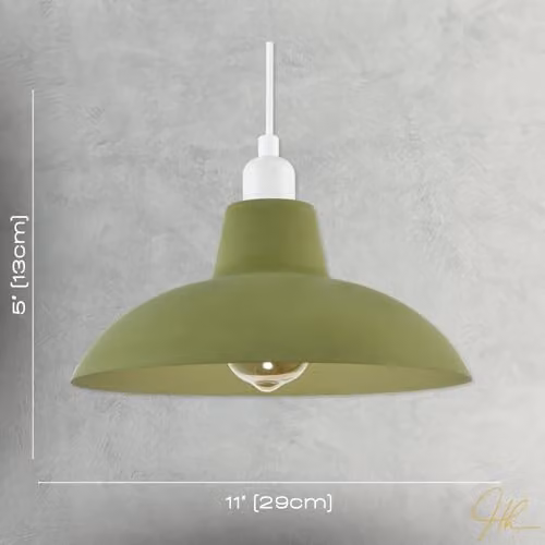 Happy Homewares Industrial Retro Round Metal Ceiling Pendant Light Shade in Green, Diameter: 29 cm – 3