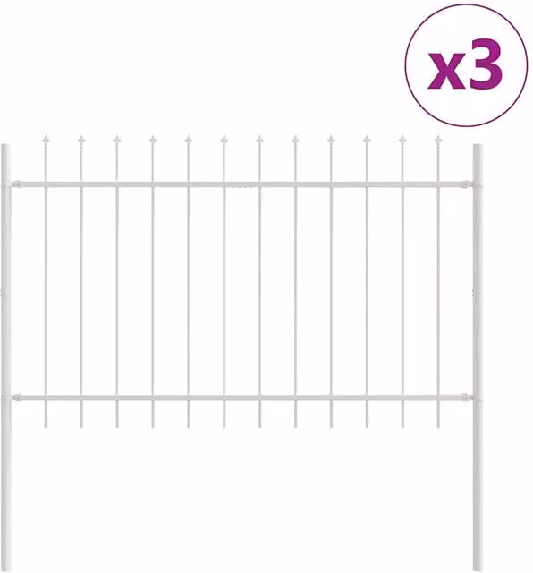 Berkfield Home White Powder-Coated Steel Garden Fence with Spear Top, W: 5.1 m, H: 1.3 m – 1