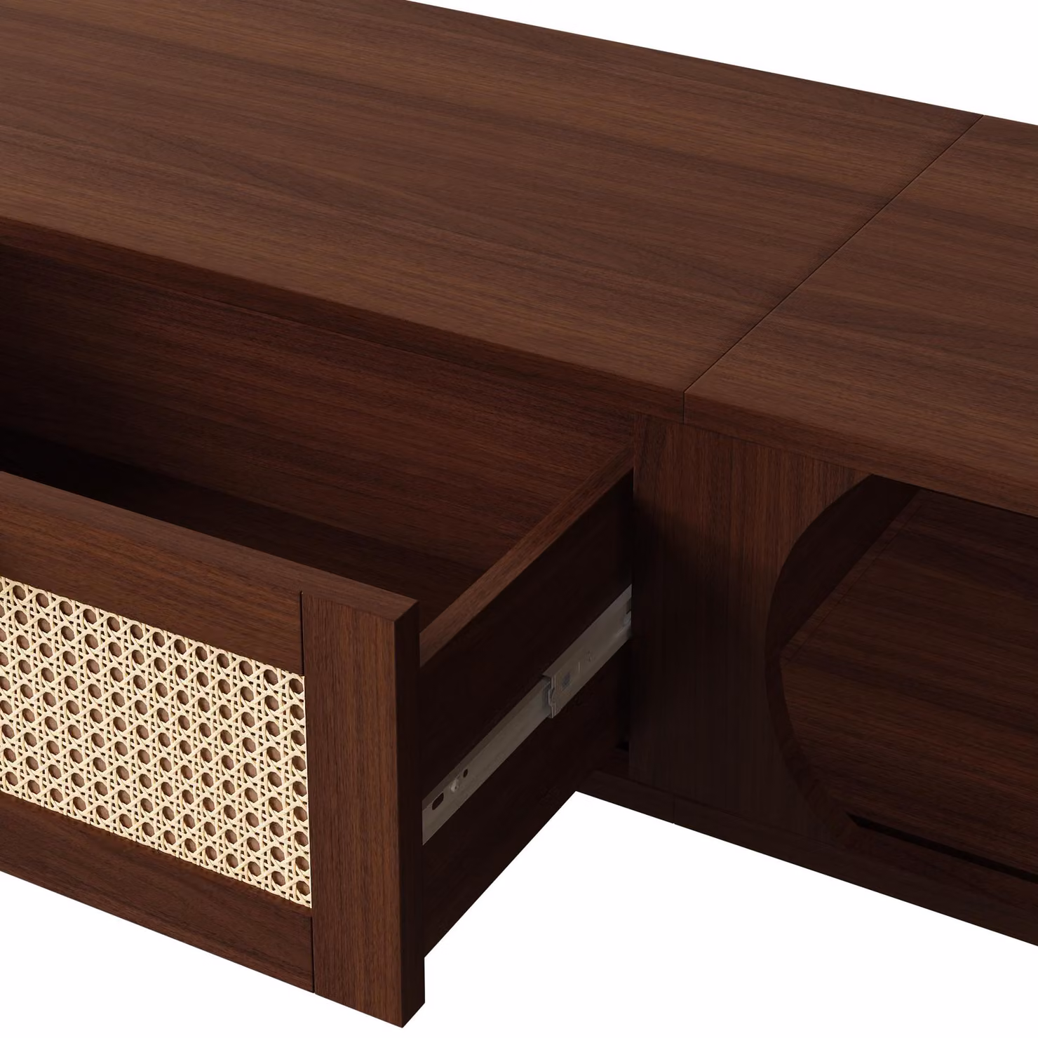 Aosom UK Modern Walnut TV Cabinet with Handwoven Rattan Drawers and Sliding Doors, W: 39.5 cm, D: 38 cm, H: 38 cm, Brown – 5
