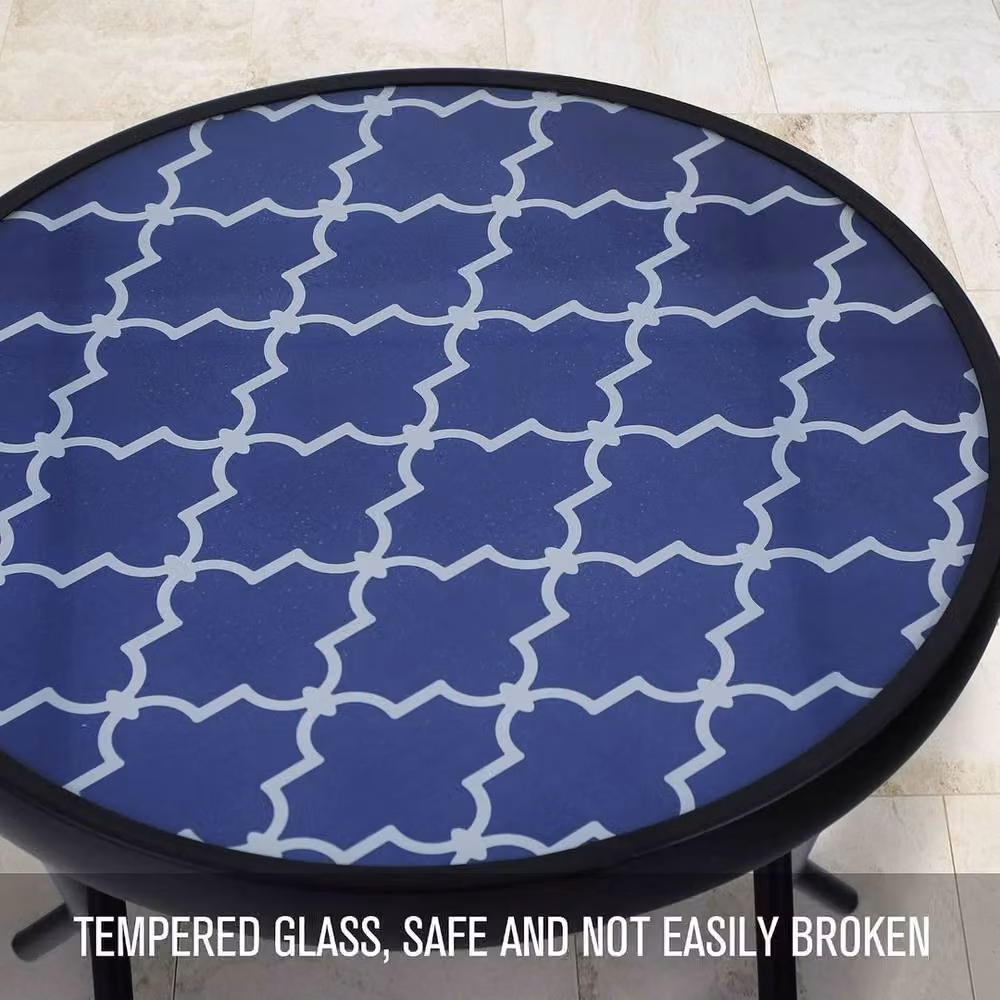 VOGREX PHI VILLA Foldable Blue Garden Coffee Table with Glass and Metal Top W/D/H: 48 x 46 x 46 cm – 2