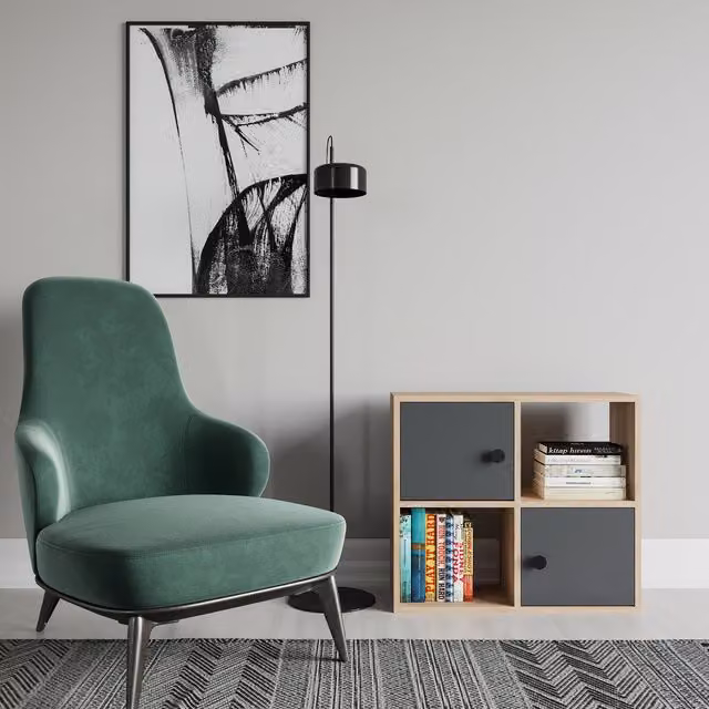 Decorotika Tasso Bookcase with Cabinets in Oak and Anthracite, W: 62.6 cm, D: 63.5 cm