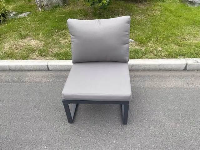 Fimous Aluminum Outdoor Garden Armless Sofa Chair with Seat and Back Cushions in Dark Grey
