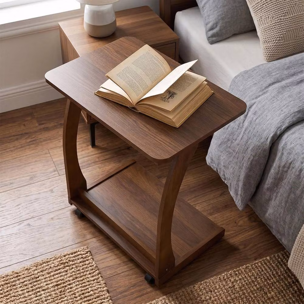 KORVIXA Movable 2-Tier Sofa Side Laptop Table and Computer Desk in Brown – 4