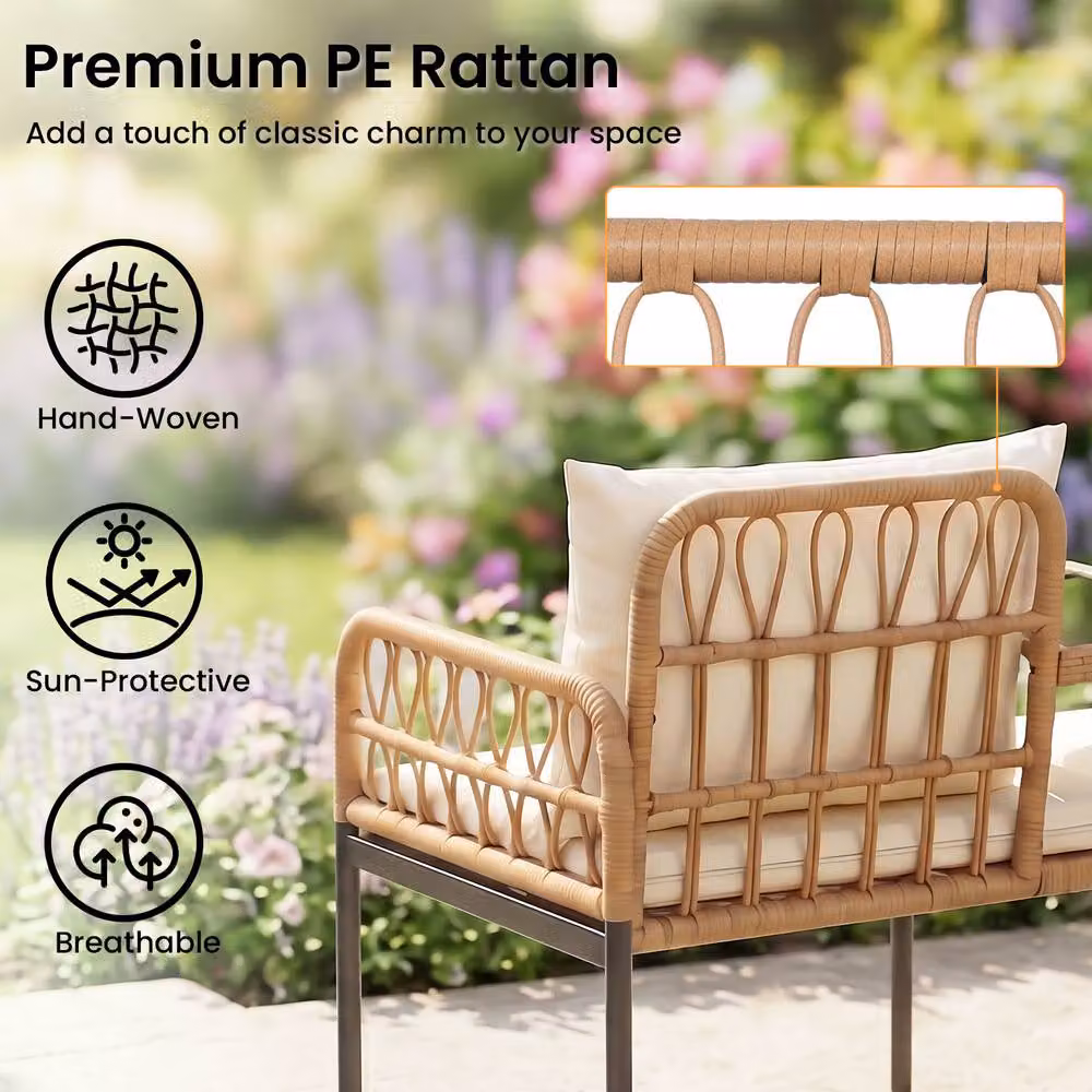 Gymax Rattan Jack and Jill Seat with Built-In Glass Table in Beige – 5