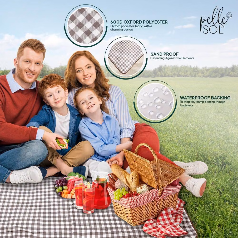 Pelle & Sol Foldable Waterproof Picnic Blanket with Carry Handle in Blue and Brown – 2