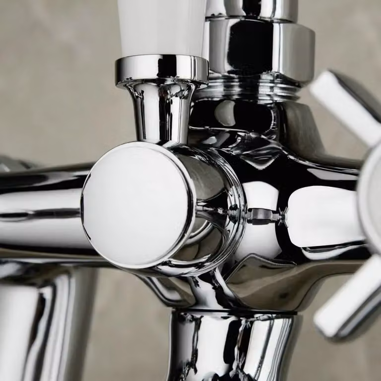 Nes Home Chrome Deck Mounted Bath and Shower Mixer Tap with Quarter Turn Cross Handles in Silver