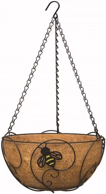 Primrose Bee-Conscious Coco Liner Hanging Basket Planter in Black and Brown with Galvanised Steel