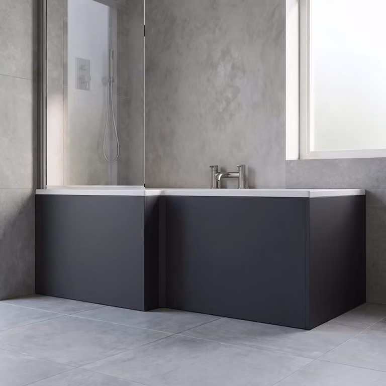 Balterley Square Reversible MDF Shower Bath Front Panel, Dark Grey, 1700mm