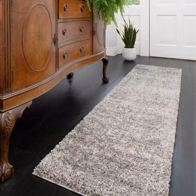 The Rug House Silver Grey Modern Shaggy Rectangular Rug, W: 230 cm, D: 60 cm
