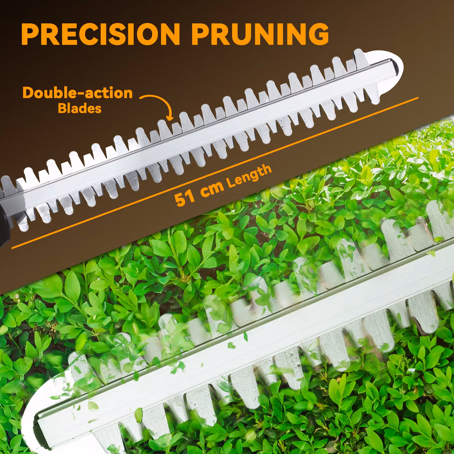 Outsunny Cordless Orange Hedge Trimmer with 51cm Blade, Brushless Motor and 2 x 4.0Ah Rechargeable Batteries – 5