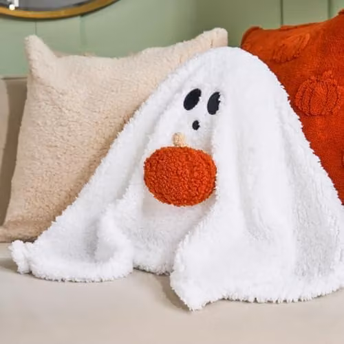 OHS Ghost Halloween Throw Pillow, Cream, Diameter: 30 cm