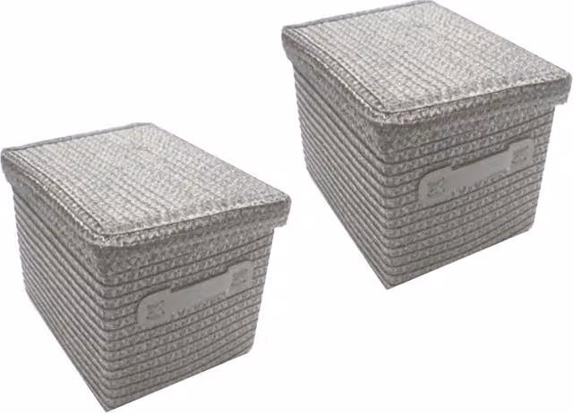 Topfurnishing Grey Fabric Storage Basket with Handles and Lid, Width: 24 cm