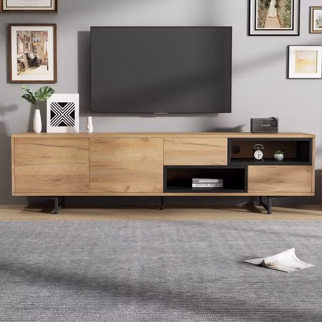 Aosom UK Modern Living Room TV Cabinet with Multi-Functional Chipboard Storage and 2 Diagonal Drawers, Natural Wood, W: 173 cm, D: 38 cm, H: 48 cm – 1