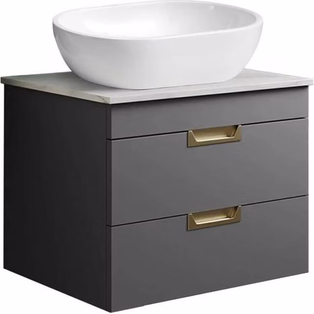 FORGEVIO Grey Modern Wall Mounted Bathroom Vanity Unit with Basin and Soft Close Doors – 1
