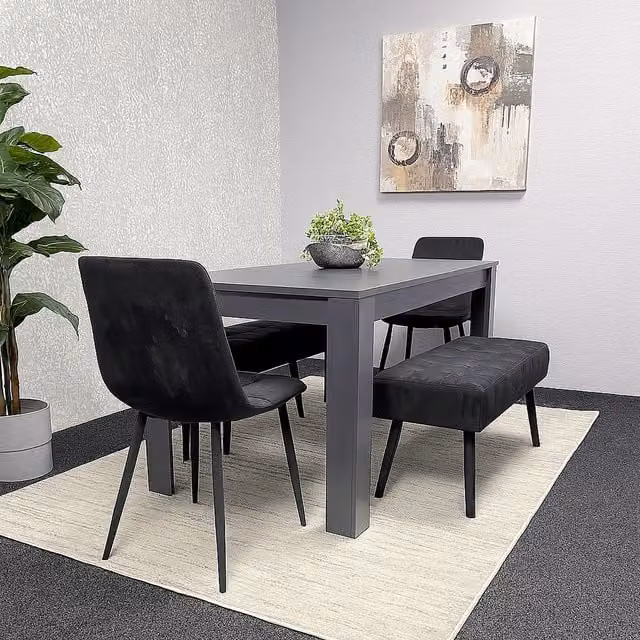 Kosy Koala Modern Dining Table Set with 2 Velvet Chairs and 2 Benches in Grey and Black
